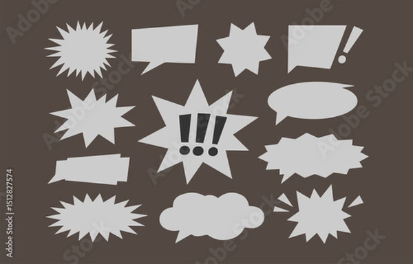 Fototapeta Collection of various speech bubbles comic bubbles and burst shapes in a light gray color against a dark brown background perfect for adding emphasis to your designs