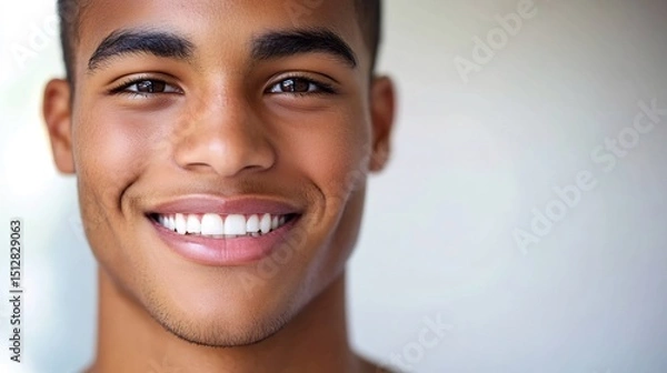 Obraz Close up portrait of young man with a gentle smile highlighting his healthy teeth