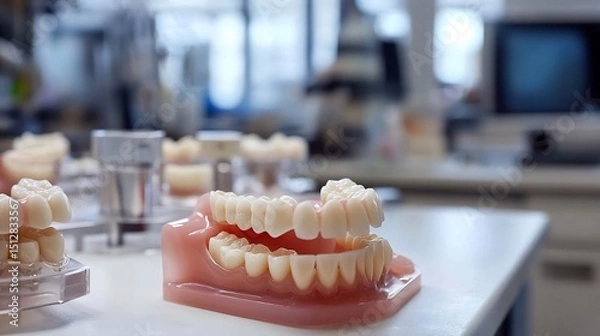 Obraz Dental Laboratory highly organized dental laboratory technician crafting intricate dental prosthetics Explore variation 3D Printing Dentistry Artisanal Dental Lab traditional technique High Tech