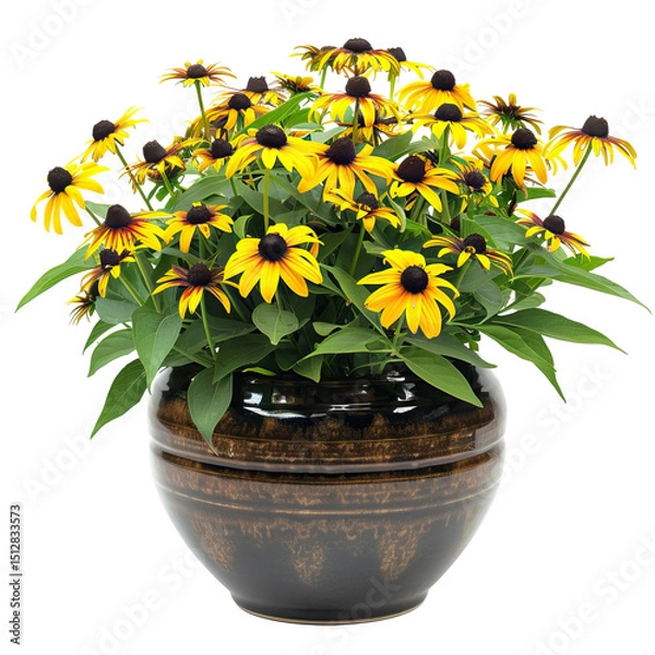 Fototapeta Black-Eyed Susans In Pot, Vibrant And Cheerful. Add A Touch Of Nature To Any Project.
