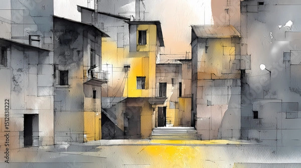 Obraz editorial on loneliness | void within space | emotional distance | grey and lemon | rectilinear framing | deserted cinema | sharp window division | soft light rendering | silent small towns | urban
