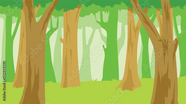 Obraz silhouettes of trees in the forest on a sunny summer day, nature background in flat style