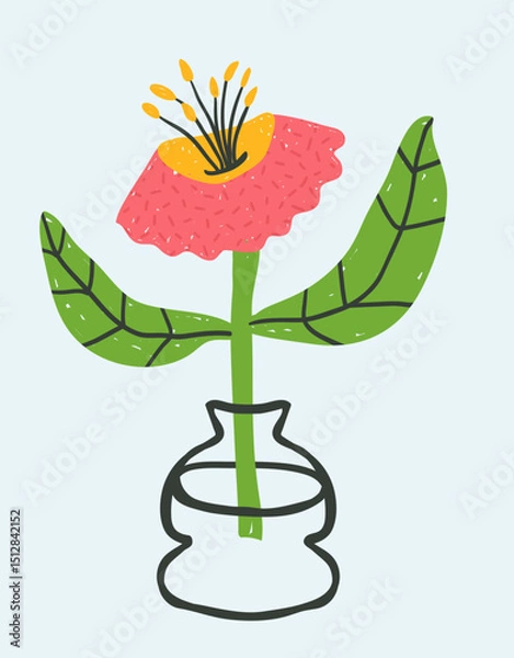 Fototapeta Floral composition with bold bright hand-drawn textured crazy flowers, a ready-made template for funny modern poster or postcard in naive style, vector illustration