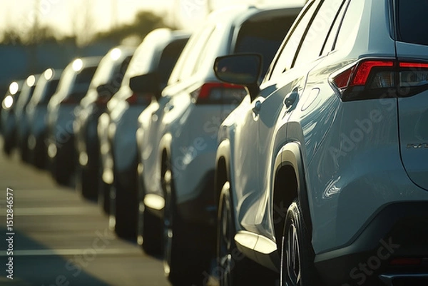 Fototapeta Automotive fleet gleaming under the sun, showcasing row of modern vehicles