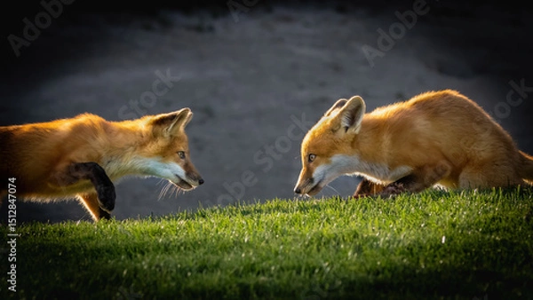 Obraz A pair of foxes sizing each other up