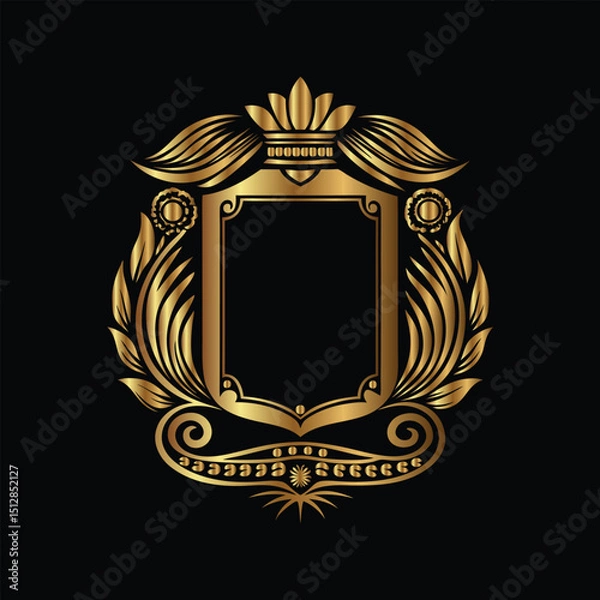 Fototapeta Vector golden vintage frame for design template. Elegant element for design in Eastern style, place for text. Floral golden border. Lace illustration for invitations and greeting cards.