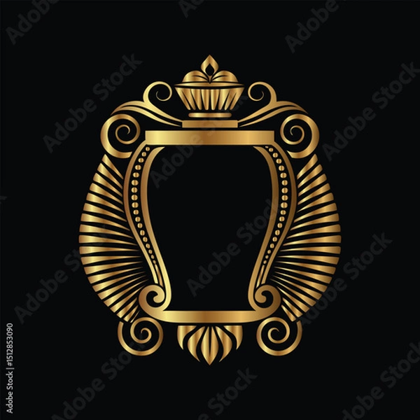Fototapeta Vector golden vintage frame for design template. Elegant element for design in Eastern style, place for text. Floral golden border. Lace illustration for invitations and greeting cards.