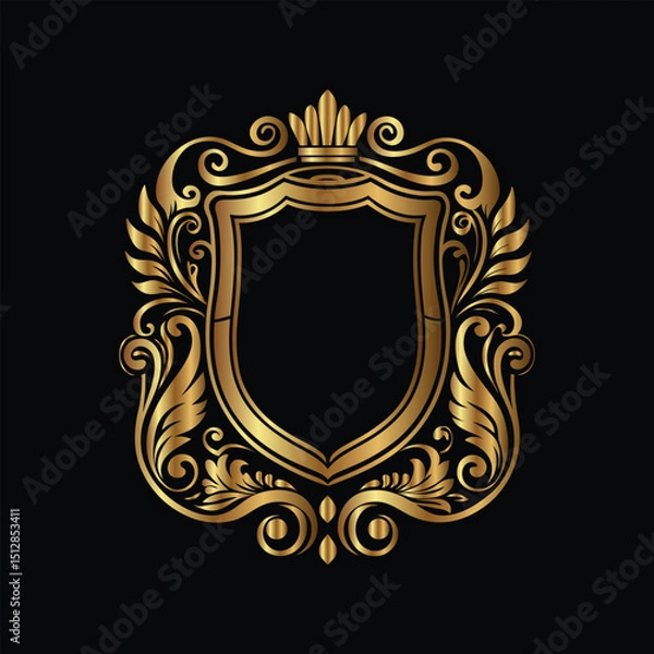 Fototapeta Vector golden vintage frame for design template. Elegant element for design in Eastern style, place for text. Floral golden border. Lace illustration for invitations and greeting cards.