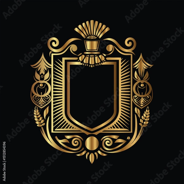 Fototapeta Vector golden vintage frame for design template. Elegant element for design in Eastern style, place for text. Floral golden border. Lace illustration for invitations and greeting cards.