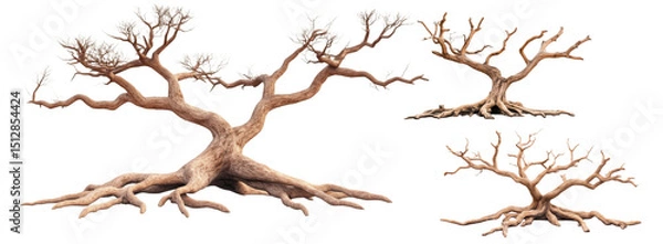 Fototapeta Detailed depiction of stylized tree with intricate branches and roots, showcasing unique design and texture. tree features
