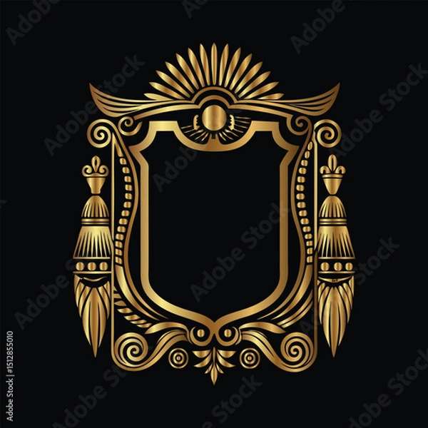 Fototapeta Vector golden vintage frame for design template. Elegant element for design in Eastern style, place for text. Floral golden border. Lace illustration for invitations and greeting cards.