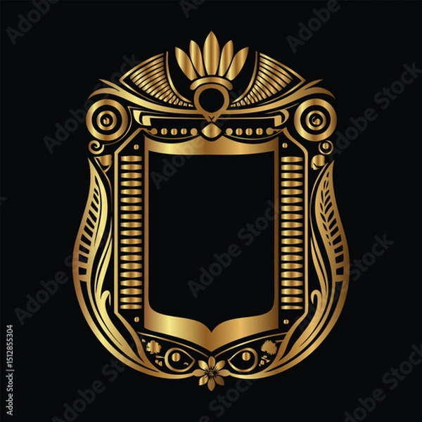 Fototapeta Vector golden vintage frame for design template. Elegant element for design in Eastern style, place for text. Floral golden border. Lace illustration for invitations and greeting cards.