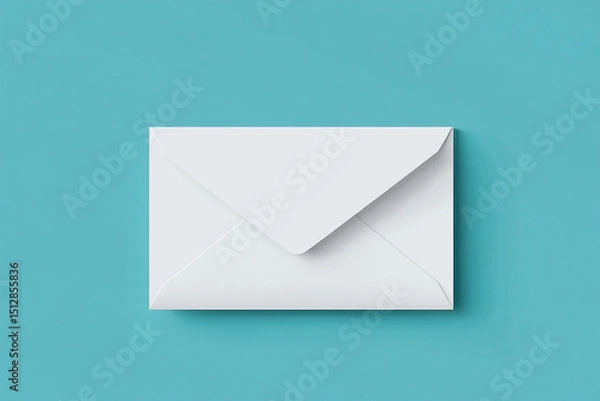 Fototapeta Minimalist White Envelope on Turquoise Backdrop: Sending Communication