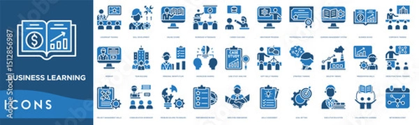 Fototapeta Business Learning icon. Leadership Training, Skill Development, Online Course, Workshop Attendance, Career Coaching and Mentorship Program