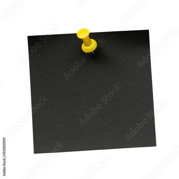 Fototapeta blank Black sticky post it note with yellow pushpin isolated on white and transparent background