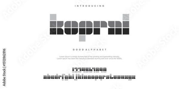 Fototapeta KOPRAL minimal abstract alphabet fonts. Typography technology, electronic, movie, digital, music, future, logo creative font. vector illustration