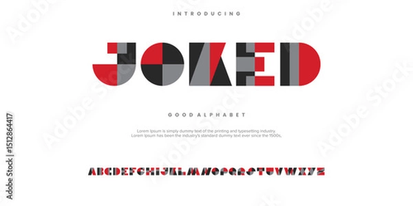 Fototapeta JOKED abstract digital alphabet font. Minimal technology typography, Creative urban sport fashion futuristic font and with numbers. vector illustration