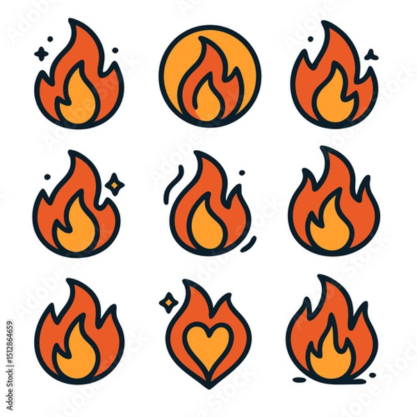 Obraz set of fire flames icon