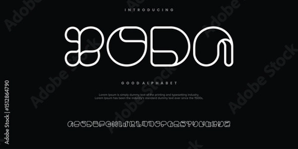 Fototapeta XODA futuristic minimalist display font design, alphabet, typeface, letters and numbers, typography.
