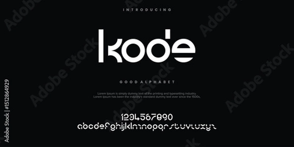 Fototapeta KODE futuristic minimalist display font design, alphabet, typeface, letters and numbers, typography.