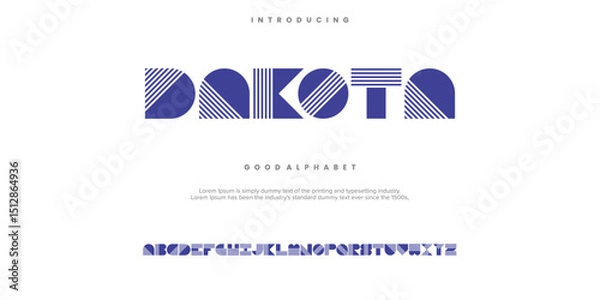 Fototapeta DAKOTA abstract digital alphabet font. Minimal technology typography, Creative urban sport fashion futuristic font and with numbers. vector illustration