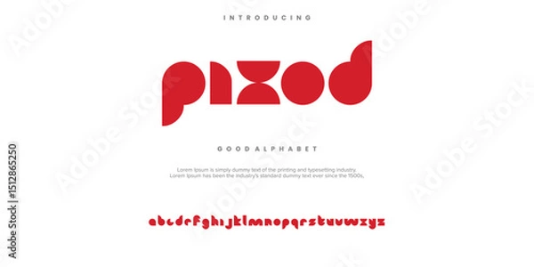 Obraz PIXOD futuristic minimalist display font design, alphabet, typeface, letters and numbers, typography.