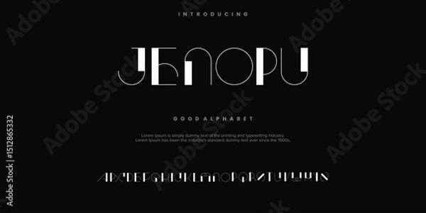 Fototapeta JENOPU abstract digital alphabet font. Minimal technology typography, Creative urban sport fashion futuristic font and with numbers. vector illustration