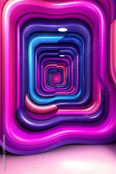 Fototapeta Vibrant concentric tunnel with layered, colorful, light design
