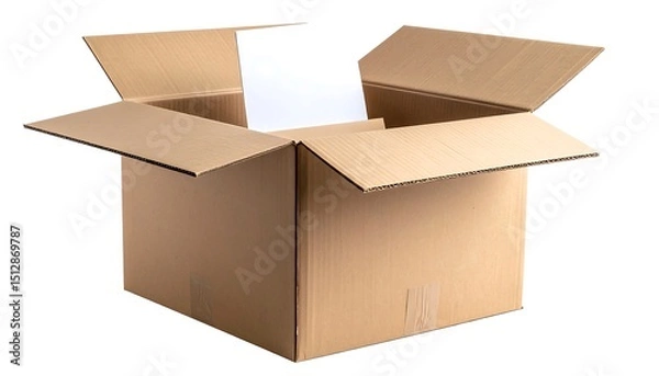 Fototapeta Opened cardboard box with blank paper