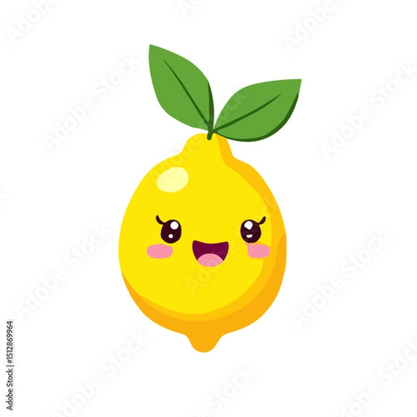 Fototapeta Vector illustration of cute lemon cartoon character isolated on white background.