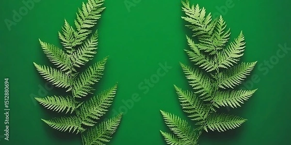 Obraz Elegant fern fronds arrangement, symmetric design against green background