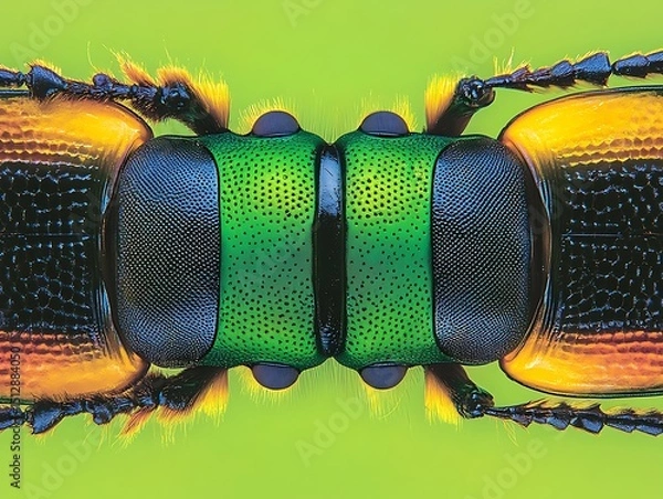 Fototapeta Symmetrical insect pair portrait with textured exoskeletons, studio lighting