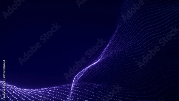 Fototapeta Purple glowing grid forming soft surface on dark background, abstract tech terrain or futuristic landscape.