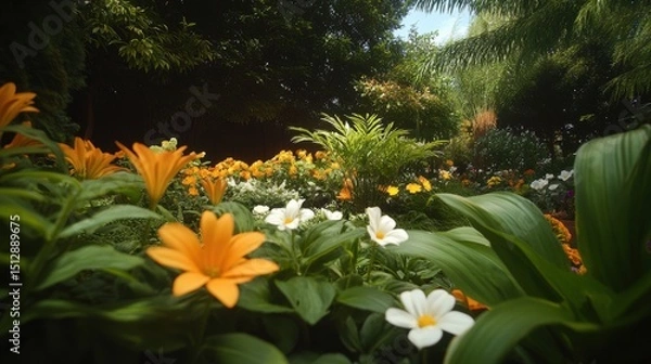 Obraz A cluster of bright flowers growing closely together in a vibrant garden.