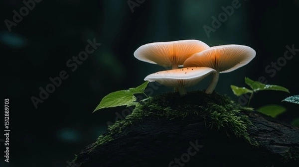 Obraz A cluster of mushrooms growing together in a mystical forest.