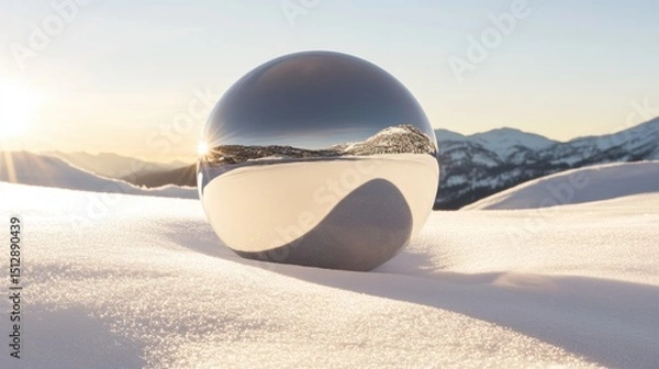 Obraz A perfectly symmetrical ice sphere reflecting the cold winter landscape.