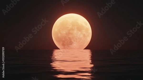 Obraz A glowing moon casting light over a tranquil ocean at night.