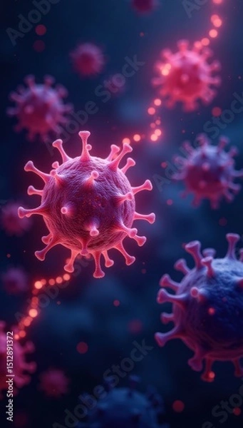 Fototapeta Infection and Disease Spread at a Cellular Level. Excellent for use in educational materials on immunology, pharmaceutical advertisements, or any visual content depicting the battle against unseen thr