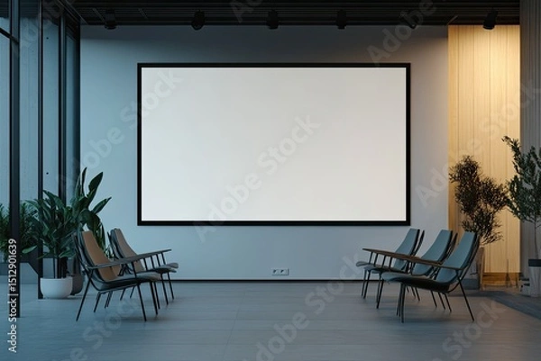 Fototapeta Sharp Image of Projection Screen and Chairs in Office