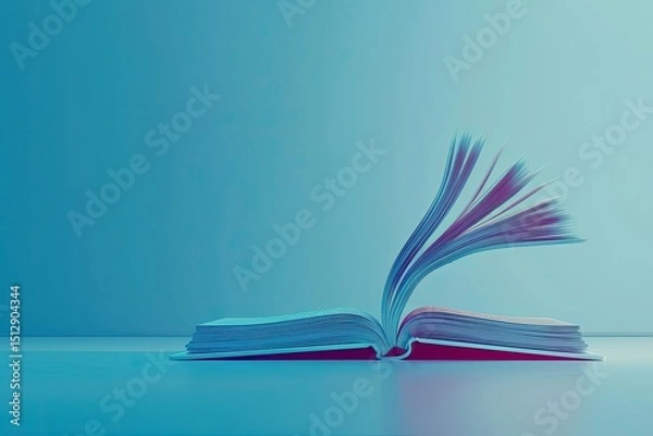Fototapeta Reading Books Online Open Book and Laptop on a Blue Background 3D Render