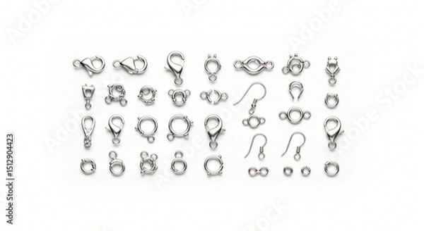 Obraz Extensive Collection of Metal Jewelry Clasps and Findings Hooks, Rings, and More