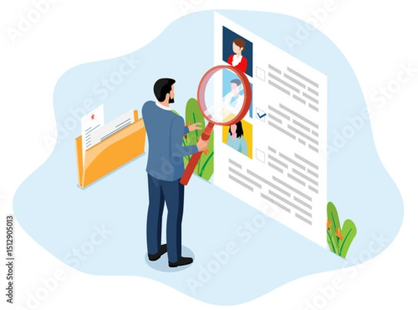 Fototapeta Job hiring involves HR managers researching candidate profiles, conducting online interviews, and using rating systems to evaluate resumes and select the right workers for company positions.