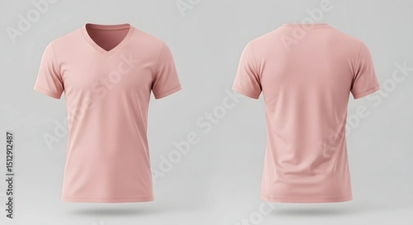 Obraz Pink V-Neck T-Shirt Mockup - Front and Back View
