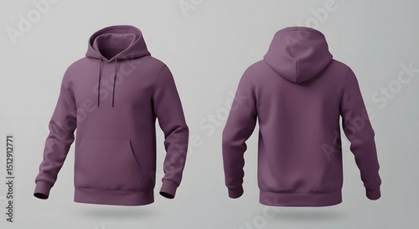 Obraz Purple Hoodie Mockup: Front and Back Views - 3D Render