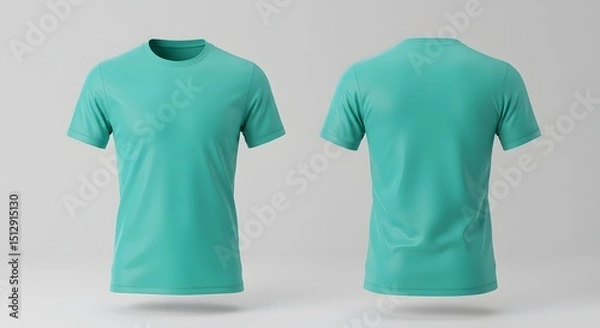 Obraz Teal Short-Sleeve T-Shirt Mockup - Front and Back View