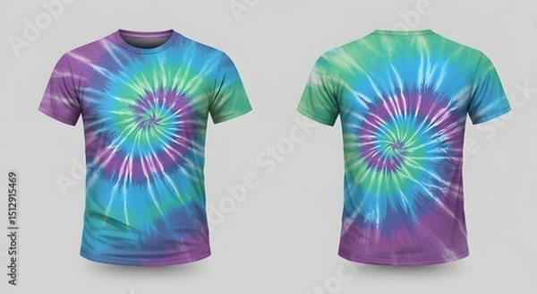 Obraz Tie-Dye T-Shirt Mockup: Front and Back View
