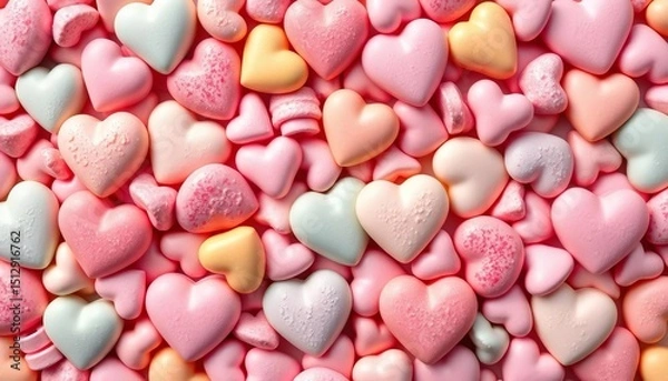 Obraz Seamless candy heart pattern, repeating design featuring various pastel-colored sweets, illustration, sugar
