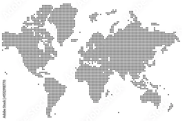 Fototapeta Modern vector dotted squire world map. Modern dotted world map pattern in abstract geometric style. Dotted world map dots form nations and continents in a simple dotted world map layout