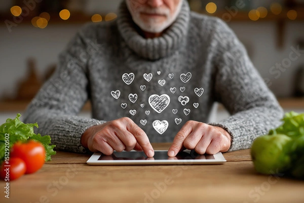 Obraz Senior Man Using Tablet for Online Connection and Love