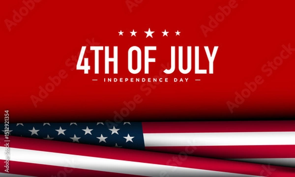 Obraz 4th of July Independence Day background design with waving flag illustration on red background.